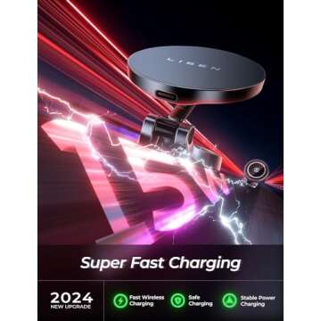 LISEN for Magsafe Car Mount Charger, 15W Fast Charging Magnetic Wireless Car Charger [Mini & Metal], 2024 Ultra Magnetic Car Phone Holder Dashboard for iPhone Car Mount for iPhone 16 Pro Max 15 14 13