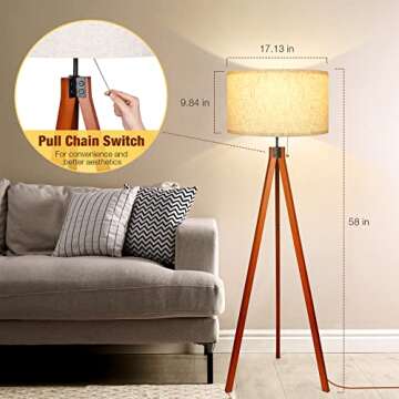 Isloys Wood Tripod Floor Lamp - Mid Century Design & LED
