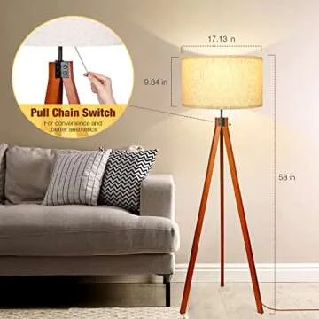 Isloys Wood Tripod Floor Lamp - Mid Century Design & LED