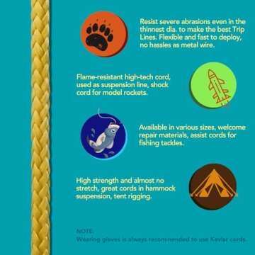 emma kites 100% Kevlar Braided String Utility Cord 50Ft 2000Lb Abrasion Flame Resistant, Tactical Survival Fishing Assist Cord Model Rocket Paracord Trip Line Camping Cordage