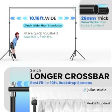 Julius Studio [Enhanced Stability] 10.1 x 7 ft. (W x H) Backdrop Stand, Adjustable Background Stand ...