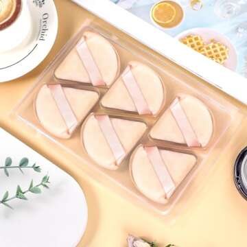 Pimoys 6 Pieces Powder Puff Triangle Makeup Powder Puffs for Face Powder Setting Powder Cosmetic Foundation Blending Sponge Beauty Makeup Tool, Beige