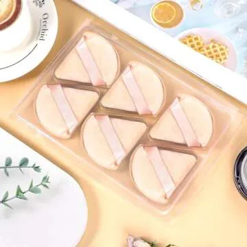 Pimoys 6 Pieces Powder Puff Triangle Makeup Powder Puffs for Face Powder Setting Powder Cosmetic Foundation Blending Sponge Beauty Makeup Tool, Beige