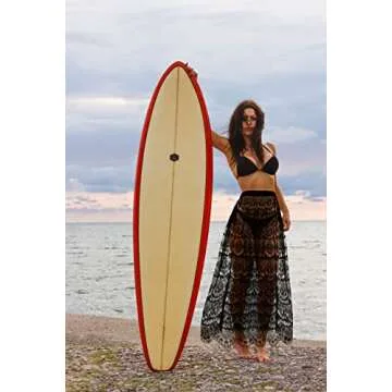 CLARA Women High Waist Mesh Maxi Skirt See-Through Beach Long Tulle Skirt Bodysuit Cover-Up (B-Black)