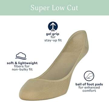 Peds Women's 6-Pairs Padded Super Low Cut No Show Socks, Nude