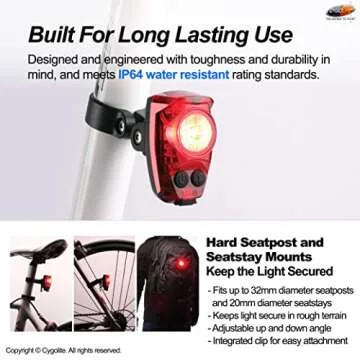 Cygolite Hotshot Pro– 150 Lumen Bike Tail Light [HARD MOUNT VERSION]– 6 Night & Daytime Modes– User Adjustable Flash Speeds- Compact Design– IP64 Water Resistant– USB Rechargeable–Great for Busy Roads