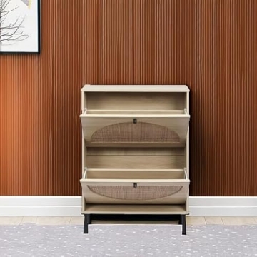 Elegant ZeHuoGe Rattan Shoe Cabinet for Entryway Storage