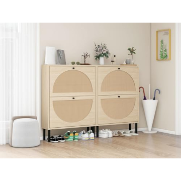 Elegant ZeHuoGe Rattan Shoe Cabinet for Entryway Storage