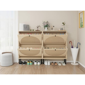 Elegant ZeHuoGe Rattan Shoe Cabinet for Entryway Storage