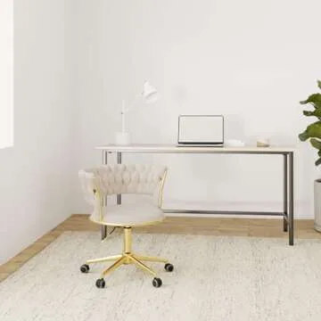 NIOIIKIT Velvet Office Desk Chair with Hand Woven Backrest, Stylish, 360° Swivel & Height Adjustabl...