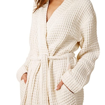 Happy Place Waffle Robe Lightweight Organic Cotton Bathrobe