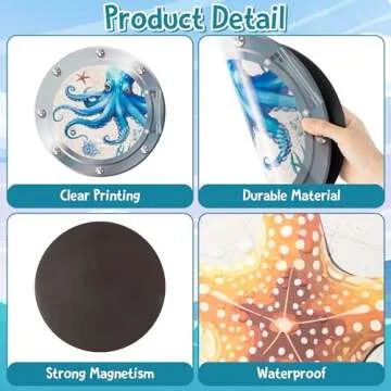 JAPBOR 4PCS Cruise Door Magnet, Refrigerator Car Cruise Ship Magnetic Decal, Sea Animal Magnets Door Decoration, Ocean Turtle Whale Octopus Starfish Fridge Stickers for Home Kitchen Decor (9.8 Inch)