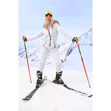 Aoysky Women Winter One Piece Ski Suit Outdoor Sports Snowsuit Fur Collar Coat Jumpsuit with Hoodies Ski Jackets and Pants