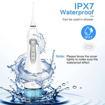 TOVENDOR Electric Water Flosser, Cordless Rechargeable Dental Oral Irrigator IPX7 Waterproof 300ML Travel Water Teeth Cleaner with 5 Tips for Braces Care Teeth Gums Cleaning, Home Office Daily Use