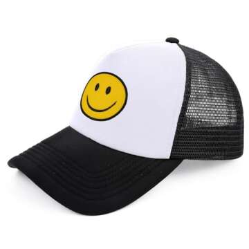 lycycse Smile Face Trucker Hat Retro Mesh Baseball Cap with Smile Patch Foam Neon High Crown Y2K Hat...