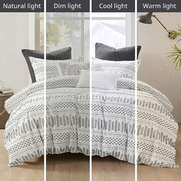 INK+IVY Luxurious Cotton-Bedding Set - Mid Century Trendy Geometric Design, All Season Cozy-Cover With Matching-Shams, Full/Queen, Rhea Jacquard Ivory/Charcoal