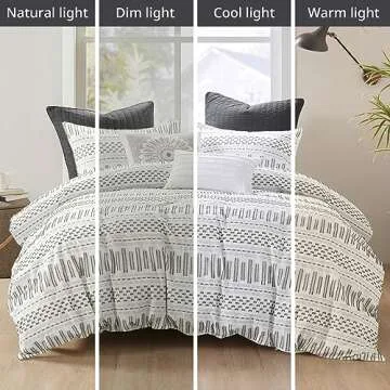 INK+IVY Luxurious Cotton-Bedding Set - Mid Century Trendy Geometric Design, All Season Cozy-Cover With Matching-Shams, Full/Queen, Rhea Jacquard Ivory/Charcoal