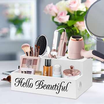 Hair Dryer Holder, Hair Tool Organizer Wall Mounted, Wood Bathroom Blow Dryer Holder and Vanity Organizer, Bathroom Countertop Organizer for Bathroom Accessories, Makeup Storage Wall Mounted