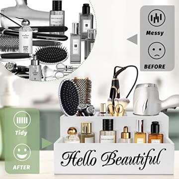 Hair Dryer Holder, Hair Tool Organizer Wall Mounted, Wood Bathroom Blow Dryer Holder and Vanity Organizer, Bathroom Countertop Organizer for Bathroom Accessories, Makeup Storage Wall Mounted