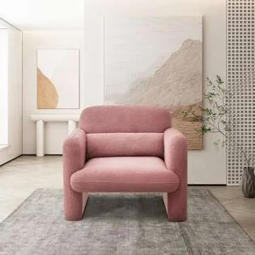 VASOENY 33.86" Accent Chairs, Modern Sherpa Lamb Fabric Armed Chair Comfy Upholstered Armchair Leisure Single Sofa Chair with a Waist Pillow for Bedroom, Office and Living Room