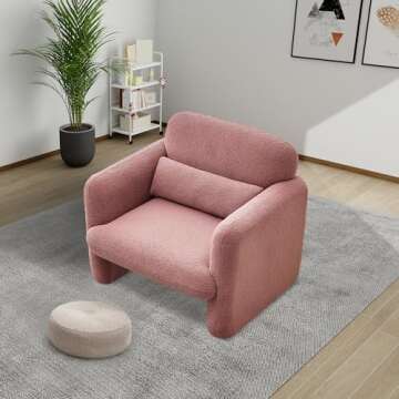 VASOENY 33.86" Accent Chairs, Modern Sherpa Lamb Fabric Armed Chair Comfy Upholstered Armchair Leisure Single Sofa Chair with a Waist Pillow for Bedroom, Office and Living Room