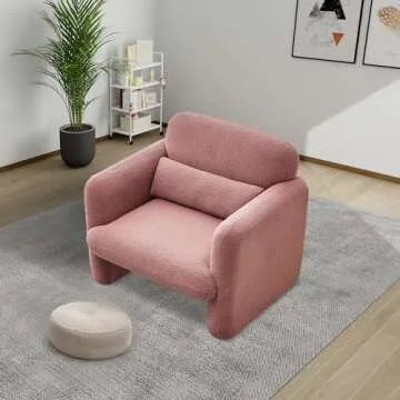 VASOENY 33.86" Accent Chairs, Modern Sherpa Lamb Fabric Armed Chair Comfy Upholstered Armchair Leisure Single Sofa Chair with a Waist Pillow for Bedroom, Office and Living Room