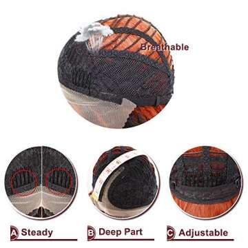 Ebingoo +Wig Cap 26 Inch Omber Copper Red Lace Front Wig with Dark Roots Long Copper Red Wigs with Baby Hair Synthetic Hair for Women Girls Daily Wear