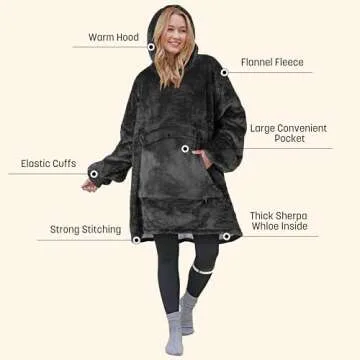 Catalonia Oversized Wearable Blanket Hoodie Sweatshirt, Comfortable Sherpa Lounging Pullover for Adults Men Women Teenagers Wife Girlfriend Gift