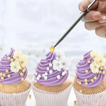 Sprinkle Pen, Pearl Grabber, Sugar Bead Pick-up Tool, Dragee Holder with 4-Prong, Edible Candy Catcher with 4 Claw for Cake, Cupcake, Ice Cream Baking Decoration, HIFUNBK