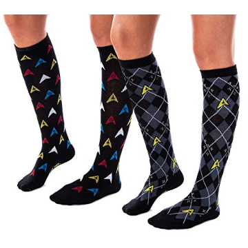 Star Trek Womens Repeat Pattern Knee High Argyle and Trexel Badges Socks 2-Pack