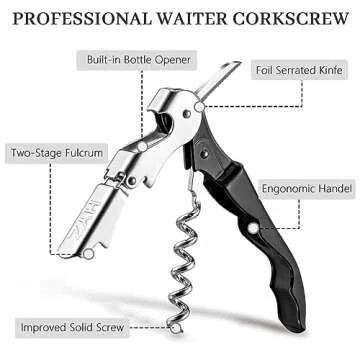 HYZ 4-Pack Wine Opener Waiter Corkscrew, Professional Wine Key for Servers, Bartender with Foil Cutt...