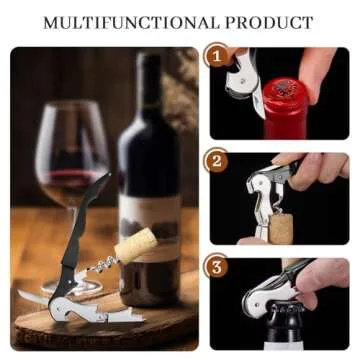 HYZ 4-Pack Wine Opener Waiter Corkscrew, Professional Wine Key for Servers, Bartender with Foil Cutter, Manual Wine Bottle Opener Double Hinged (Black)