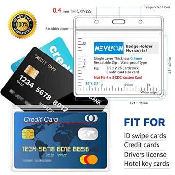 KEYLION 10 Pack Horizontal Name Tag ID Card Holders, Heavy Duty Clear Plastic Sleeve Cover w Waterpr...