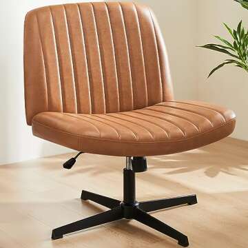 Sweetcrispy Office Chair No Wheels - Armless Desk Chair No Wheels Cross Legged Office Chair Wide Swi...