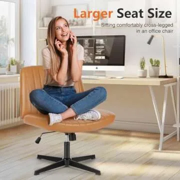Sweetcrispy Office Chair No Wheels - Armless Desk Chair No Wheels Cross Legged Office Chair Wide Swivel Home Office Desk Chairs