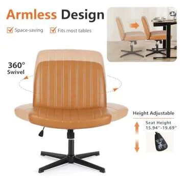 Sweetcrispy Office Chair No Wheels - Armless Desk Chair No Wheels Cross Legged Office Chair Wide Swivel Home Office Desk Chairs