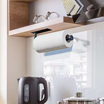 DEKAVA Paper Towel Holder Under Cabinet Wall Mount for Kitchen Paper Towel, Self-Adhesive Paper Towel Bar, Paper Towel Rack, SUS304 Stainless Steel 13 inch (Black R, 1)