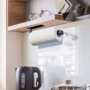 DEKAVA Paper Towel Holder Under Cabinet Wall Mount for Kitchen Paper Towel, Self-Adhesive Paper Towel Bar, Paper Towel Rack, SUS304 Stainless Steel 13 inch (Black R, 1)