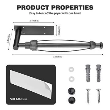 DEKAVA Paper Towel Holder Under Cabinet Wall Mount for Kitchen Paper Towel, Self-Adhesive Paper Towel Bar, Paper Towel Rack, SUS304 Stainless Steel 13 inch (Black R, 1)