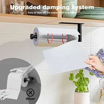 DEKAVA Paper Towel Holder Under Cabinet Wall Mount for Kitchen Paper Towel, Self-Adhesive Paper Towel Bar, Paper Towel Rack, SUS304 Stainless Steel 13 inch (Black R, 1)