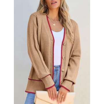 Dokotoo Long Cardigan Lightweight Color Blocked Style