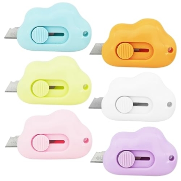 Cute Cloud Box Cutter Retractable set of 6 Mini Utility Knife Letter Openers for Office Home School ...