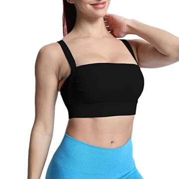Aoxjox Women's Workout High Impact Sports Bras Fitness Square Neck Balcony Open Back Bra Yoga Crop T...