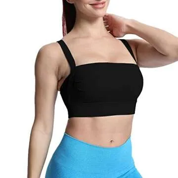 Aoxjox Women's Workout High Impact Sports Bras Fitness Square Neck Balcony Open Back Bra Yoga Crop T...