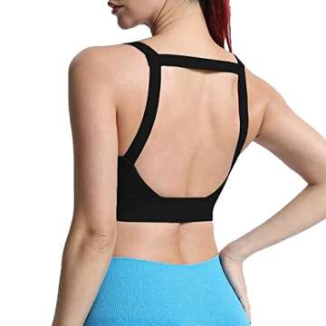 Aoxjox Women's Workout High Impact Sports Bras Fitness Square Neck Balcony Open Back Bra Yoga Crop Tank Top (Black, Small)
