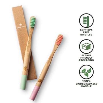 GREENZLA Kids Bamboo Toothbrushes 6 Pack BPA Free Eco-Friendly