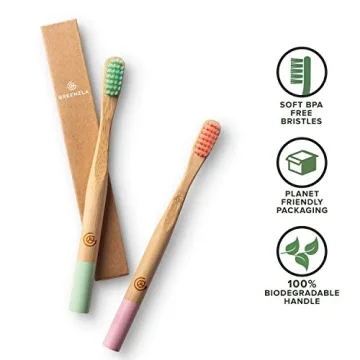 GREENZLA Kids Bamboo Toothbrushes 6 Pack BPA Free Eco-Friendly