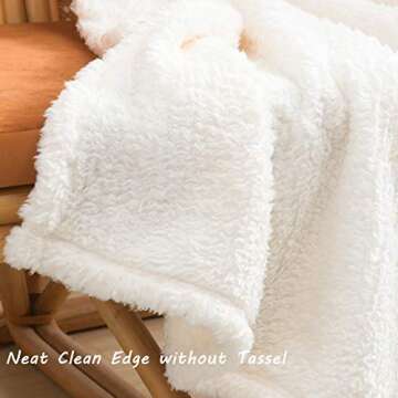 Ultra Soft Cozy Sherpa Throw Blanket, Solid Antique White Light Weight Warm Decorative Boho Style Pl...