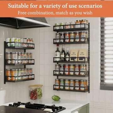 X-cosrack Wall Mount Spice Rack Organizer 5 Tier Height-Adjustable Hanging Spice Shelf Storage for Kitchen Pantry Cabinet, Dual-Use Seasoning Holder Rack with Hooks, Black-Patented