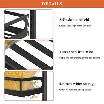 X-cosrack Wall Mount Spice Rack Organizer 5 Tier Height-Adjustable Hanging Spice Shelf Storage for Kitchen Pantry Cabinet, Dual-Use Seasoning Holder Rack with Hooks, Black-Patented